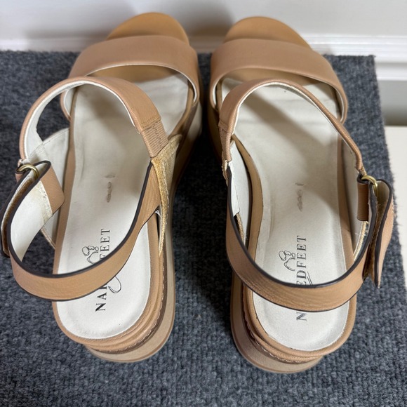 Naked Feet Dimension Wedge Sandals Women 8 Tan Leather Platform Comfort Boho - Picture 10 of 16